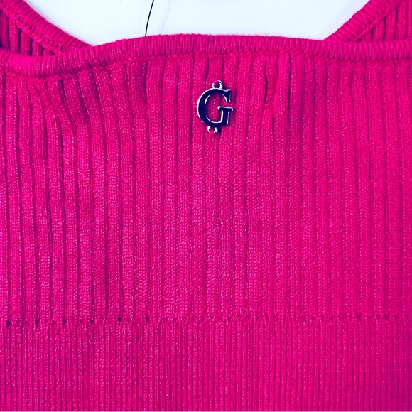 Guess Rhinestone Thong Bodysuit With Rhinestone Straps Rose Fuchsia Pink S NWT - Picture 7 of 13